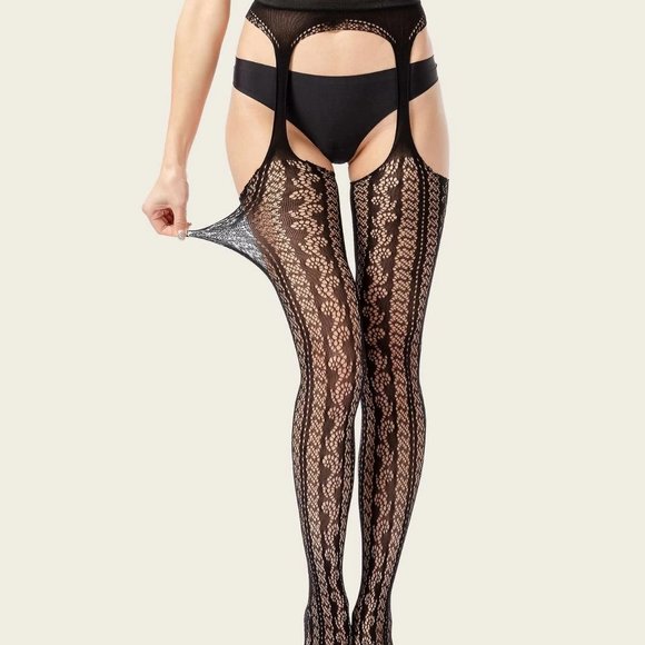 NWT Sheer Mesh Suspender Pantyhose - Picture 3 of 4